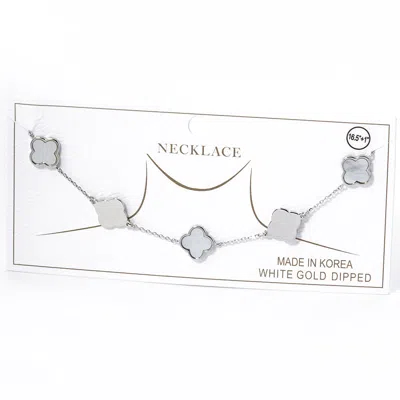 Fashnzfab White Gold Dipped Mother Of Pearl Quatrefoil Link Necklace In Metallic