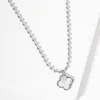 Fashnzfab White Gold Dipped Mother Of Pearl Quatrefoil Pendant Bubble Chain Necklace In Metallic