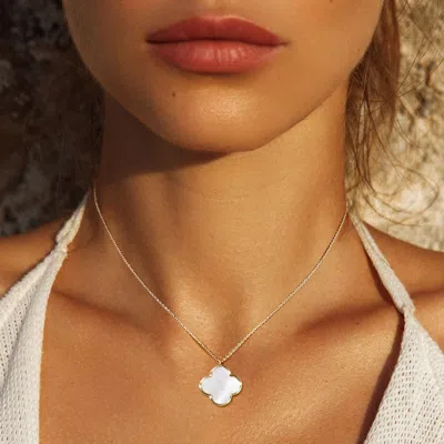 Fashnzfab White Gold Dipped Mother Of Pearl Quatrefoil Pendant Necklace In Multi