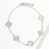 Fashnzfab White Gold Dipped Mother Of Pearl Quatrefoil Station Bracelet In Metallic