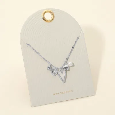 Fashnzfab White Gold Dipped Multi Heart Pearl Charm Pendant Necklace In Pattern