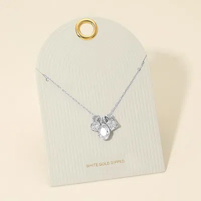 Fashnzfab White Gold Dipped Multi Stone Charm Pendant Necklace In Silver