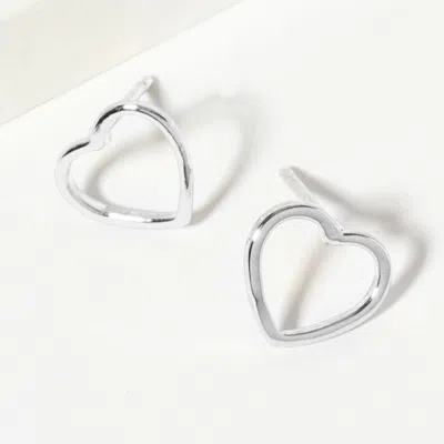 Fashnzfab White Gold Dipped Open Heart Stud Earrings In Metallic
