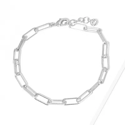 Fashnzfab White Gold Dipped Open Metal Oval Link Bracelet Rhodium In Multi