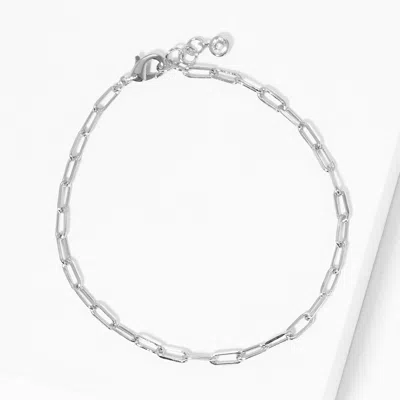 Fashnzfab White Gold Dipped Open Metal Oval Link Bracelet Rhodium In Silver