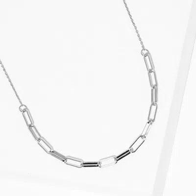 Fashnzfab White Gold Dipped Open Metal Oval Link Necklace In Metallic