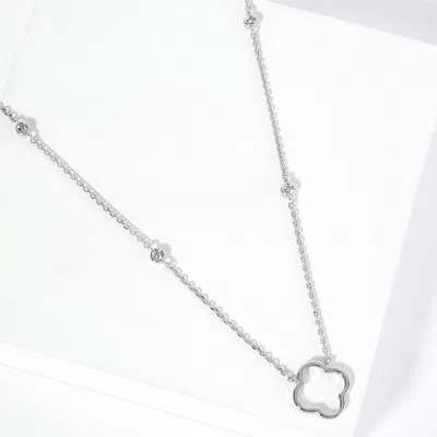 Fashnzfab White Gold Dipped Open Quatrefoil Pendant Accent Cz Bezel Link Chain Necklace In Multi