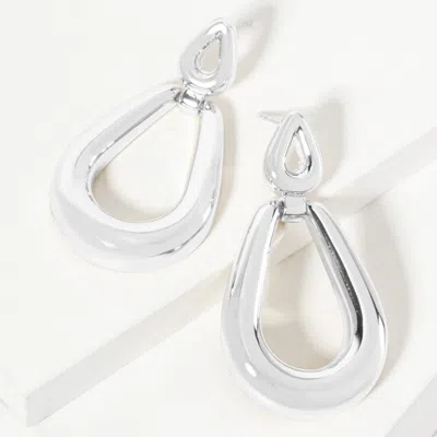 Fashnzfab White Gold Dipped Open Teardrop Dangle Earrings In Metallic