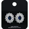Fashnzfab White Gold Dipped Oval Halo Cz Stone Stud Earrings - Royal Blue, Silver In Metallic