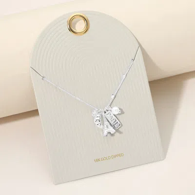 Fashnzfab White Gold Dipped Paris Croissant Eiffel Tower Pearl Charm Necklace In Metallic