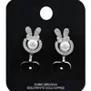 Fashnzfab White Gold Dipped Pearl Accent Cz Stone Paved Bunny Clip On Earrings In Multi