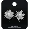 Fashnzfab White Gold Dipped Pearl Accent Cz Stone Snowflake Stud Earrings In Multi