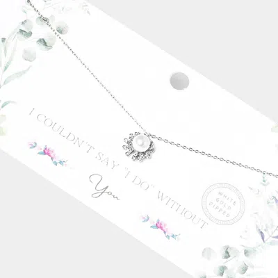 Fashnzfab White Gold Dipped Pearl Accented Cz Trimmed Pendant Necklace In Silver