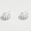Fashnzfab White Gold Dipped Pearl Cluster Mini Hoop Earrings - Silver In Metallic