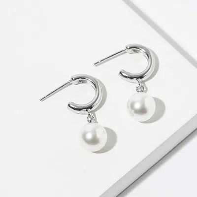 Fashnzfab White Gold Dipped Pearl Drop Mini Hoop Earrings In Multi