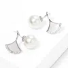 Fashnzfab White Gold Dipped Pearl Mother Of Pearl Ginkgo Earrings In Multi