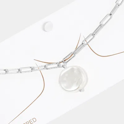 Fashnzfab White Gold Dipped Pearl Pendant Choker Necklace In Silver