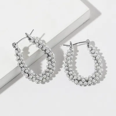 Fashnzfab White Gold Dipped Pearl Teardrop Pin Catch Hoop Earrings In Multi