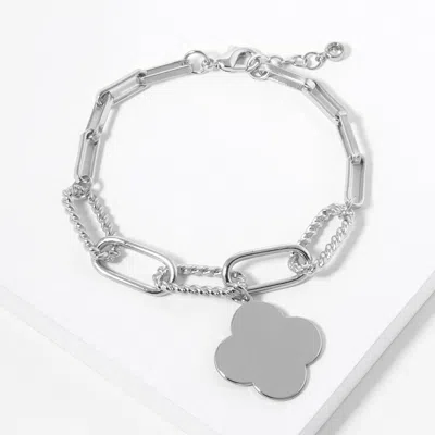 Fashnzfab White Gold Dipped Quatrefoil Charm Bracelet In Multi