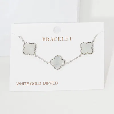 Fashnzfab White Gold Dipped Quatrefoil Charm Link Bracelet Rhodium In Multi