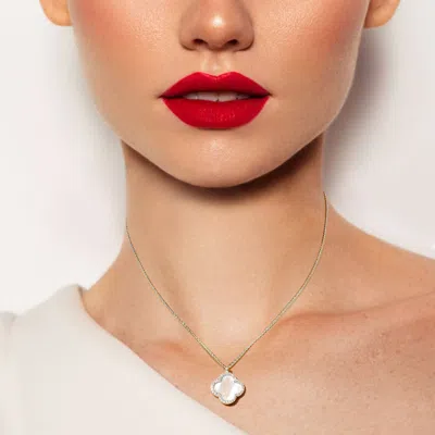 Fashnzfab White Gold Dipped Quatrefoil Pendant Necklace In Red