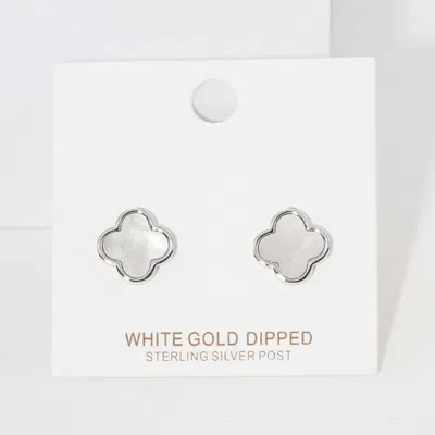 Fashnzfab White Gold Dipped Quatrefoil Stud Earrings - Rhodium In Burgundy