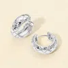 Fashnzfab White Gold Dipped Quilt Pattern Huggie Hoop Earrings - Silver In White