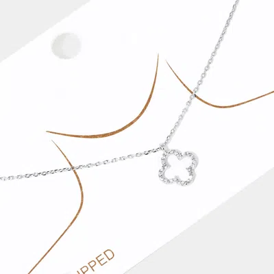 Fashnzfab White Gold Dipped Rhinestone Embellished Quatrefoil Pendant Necklace In Silver