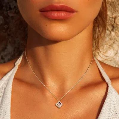 Fashnzfab White Gold Dipped Rhinestone Quatrefoil Pendant Necklace In Metallic