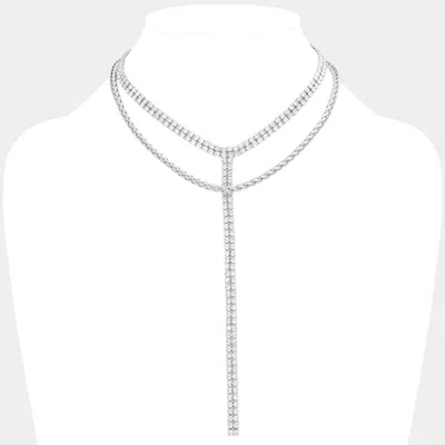 Fashnzfab White Gold Dipped Rhinestone Y Necklace In Multi