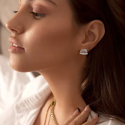 Fashnzfab White Gold Dipped Ribbed Cuff Stud Earrings In Multi