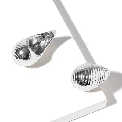 Fashnzfab White Gold Dipped Ribbed Teardrop Earrings In Multi