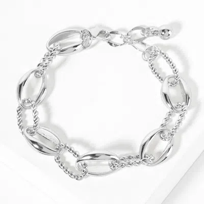 Fashnzfab White Gold Dipped Rope Ring Link Chain Bracelet Rhodium In Multi