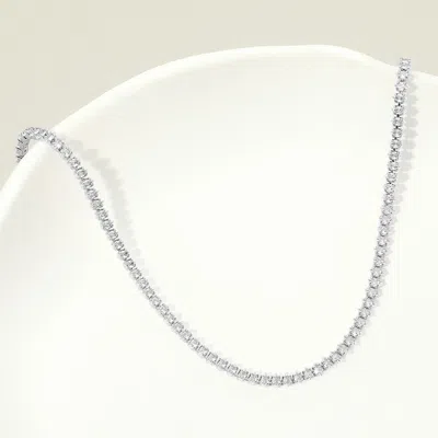 Fashnzfab White Gold Dipped Round Crystal Tennis Chain Necklace In Silver