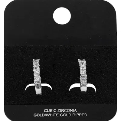 Fashnzfab White Gold Dipped Round Cz Around Mini Open Hoop Earrings Rhodium