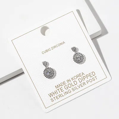 Fashnzfab White Gold Dipped Round Cz Drop Dangle Earrings In Silver