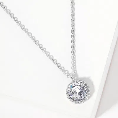 Fashnzfab White Gold Dipped Round Cz Stone Pendant Necklace In Multi