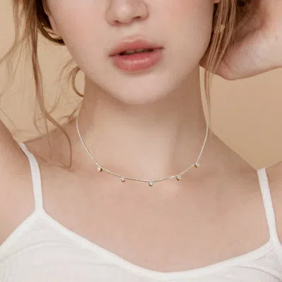 Fashnzfab White Gold Dipped Round Stone Station Necklace