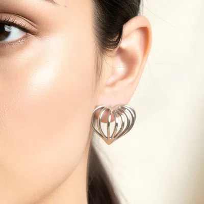 Fashnzfab White Gold Dipped Sculpted Heart Cage Stud Earrings In Multi