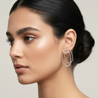 Fashnzfab White Gold Dipped Sculptural Oval Earrings In Multi