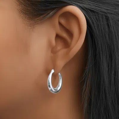 Fashnzfab White Gold Dipped Sculptural Oval Pin Catch Hoop Earrings In Silver