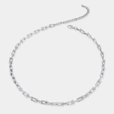 Fashnzfab White Gold Dipped Slim Beaded Paperclip Chain Necklace In Silver