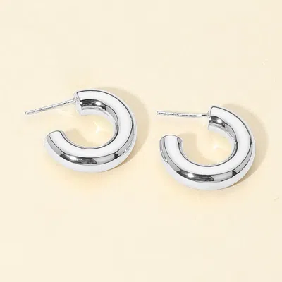 Fashnzfab White Gold Dipped Small Chunky Open Hoop Earrings In Silver