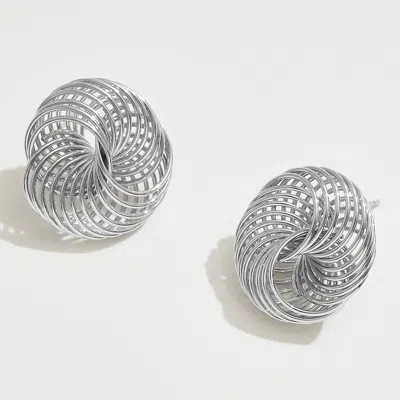 Fashnzfab White Gold Dipped Spiral Wire Knot Earrings - Silver In Metallic