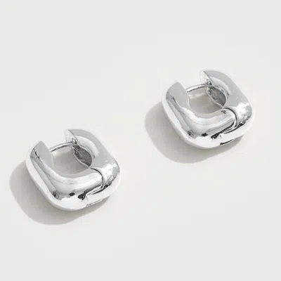Fashnzfab White Gold Dipped Square Huggie Hoop Earrings - Silver In Metallic