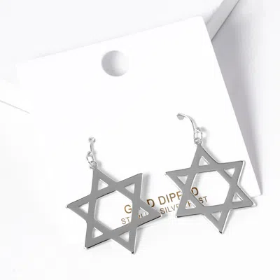 Fashnzfab White Gold Dipped Star Of David Dangle Earrings - Rhodium In Silver