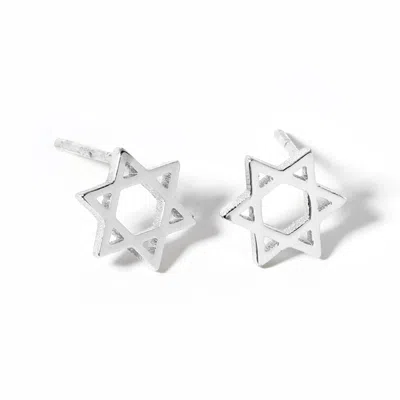Fashnzfab White Gold Dipped Star Of David Stud Earrings - Rhodium In Metallic