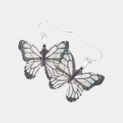 Fashnzfab White Gold Dipped Sterling Silver Post Butterfly Earrings In Blue