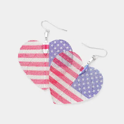 Fashnzfab White Gold Dipped Sterling Silver Post Patriotic Heart Earrings In Multi