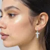 Fashnzfab 14k Gold Dipped T-shaped Cz Stone Cluster Charm Dangle Huggie Hoop Earrings - Gold In Silver